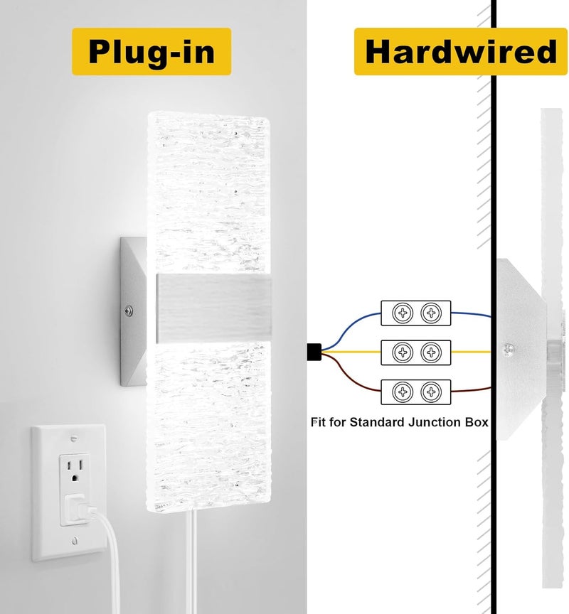 GOODATE Plug in Wall Sconces with Adjustable 3000K-6500K Colors & 10%-100% Brightness, Sconces Wall Decor Set of 2 with Remote Control, 12W Acrylic LED Plug in Wall Light (2 Pack, Corrugated Finish) - Image 5